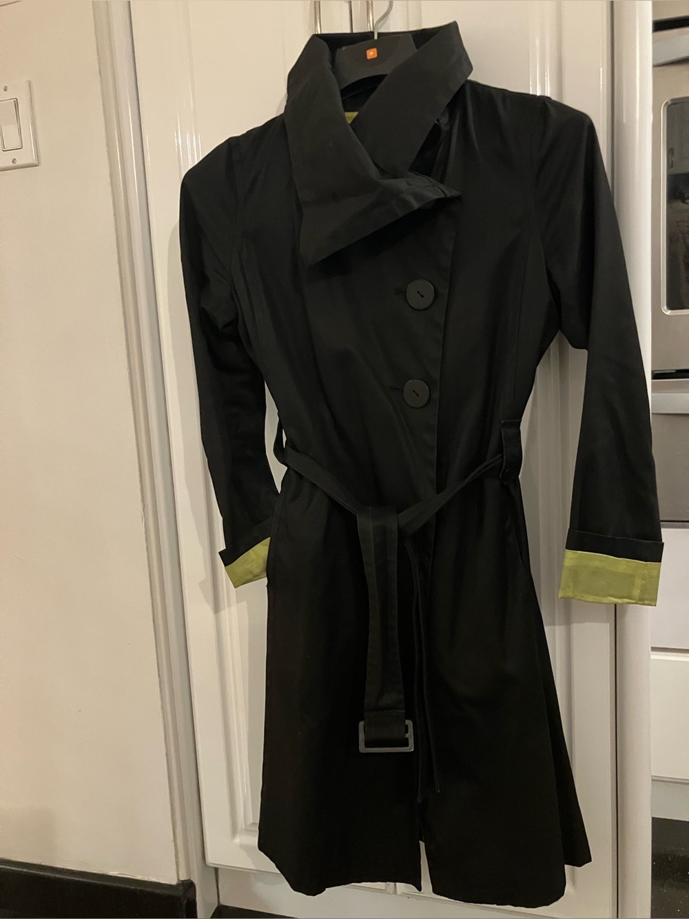 Black Women's Trench coat with Lime Accent